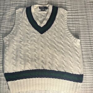 Polo Ralph Lauren White V-Neck Sweater Vest with Green and Blue Stripes
